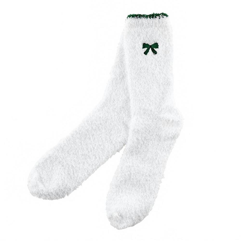 NEW BELLA SLEEP + SPA women's ornament cozy socks in white with green bow
